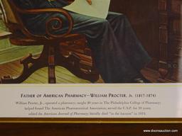 (WALL) "FATHER OF AMERICAN PHARMACY" PRINT; IMAGE OF WILLIAM PROCTER JR., SEATED AT A DESK, DEEP IN