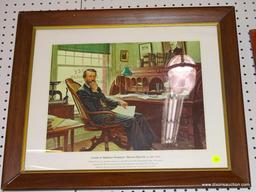 (WALL) "FATHER OF AMERICAN PHARMACY" PRINT; IMAGE OF WILLIAM PROCTER JR., SEATED AT A DESK, DEEP IN