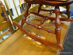 VINTAGE WINDSOR HOOP-BACK ROCKING CHAIR; SPINDLED BACK WITH 2 ADDITIONAL ANGLED SUPPORTS, TURNED