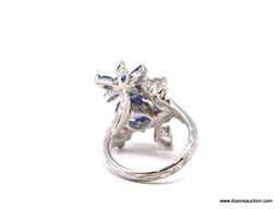 KASHMIR BLUE SAPPHIRE FLOWER DESIGN RING; SIZE 7.25, APPROX 2.20 CTS, .925 WITH KASHMIR BLUE