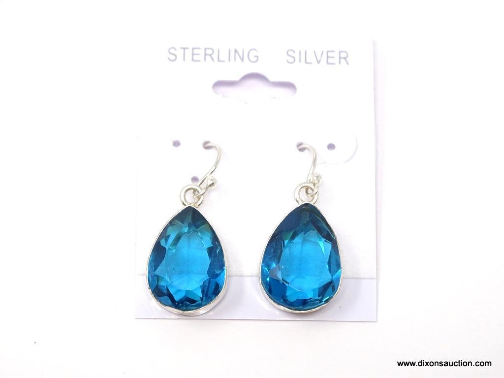 LONDON BLUE TOPAZ EARRINGS; 1.25 IN LONG, .925, MATCHES NECKLACE IN LOT #26. RETAILS FOR $39.00.