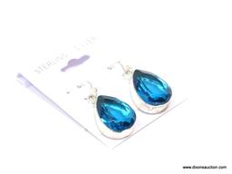 LONDON BLUE TOPAZ EARRINGS; 1.25 IN LONG, .925, MATCHES NECKLACE IN LOT #26. RETAILS FOR $39.00.