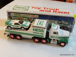 HESS TOY TRUCK AND RACER; IN THE ORIGINAL BOX AND APPEARS TO BE NEVER USED!