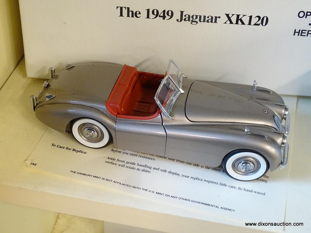JAGUAR XK120; THE DANBURY MINT 1949 JAGUAR XK120 1:24 SCALE MODEL CAR WITH THE ORIGINAL BOX.