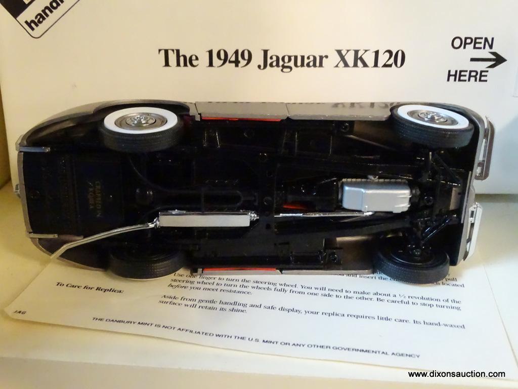 JAGUAR XK120; THE DANBURY MINT 1949 JAGUAR XK120 1:24 SCALE MODEL CAR WITH THE ORIGINAL BOX.