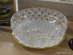 (R1A) SHELF LOT OF ASSORTED ITEMS; THIS LOT INCLUDES A HOBNAIL GLASS SERVING BOWL, A WHITE LIMOGES