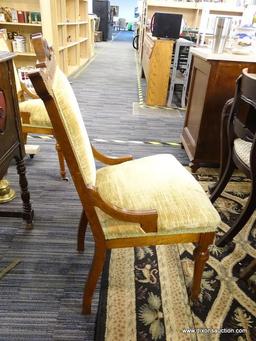 VICTORIAN SIDE CHAIR; 1 OF A PAIR OF VICTORIAN EASTLAKE SIDE CHAIRS. EACH HAVE GREEN UPHOLSTERED