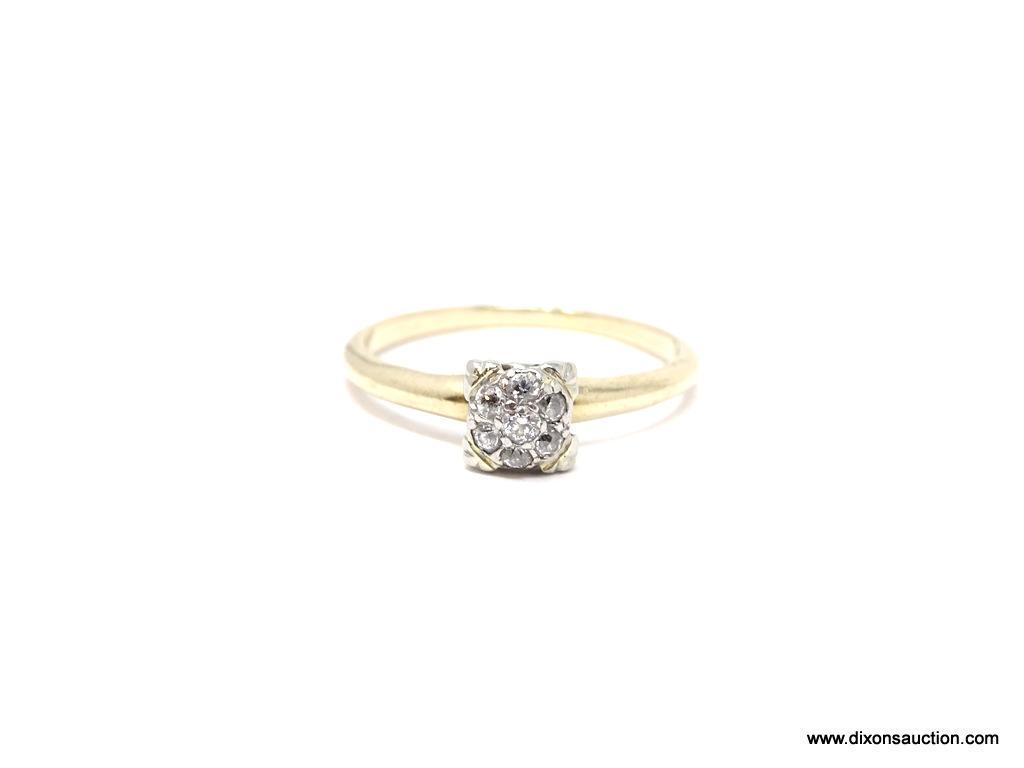 VINTAGE 14K YELLOW GOLD DIAMOND ENGAGEMENT RING. RING WAS PREVIOUSLY SIZED AND JEWELER WAS FORCED TO