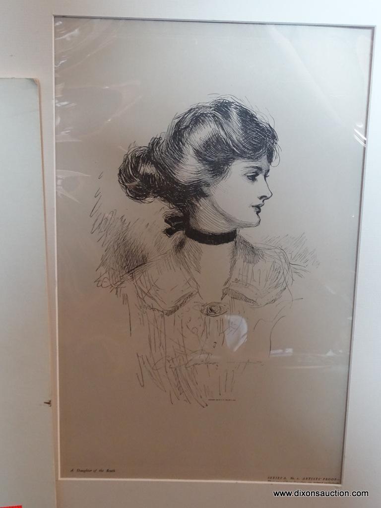 UNFRAMED MATTED GIBSON GIRL PRINTS; TOTAL OF 3 PIECES. INCLUDES "THE STORY OF HIS LIFE"- COPYRIGHT