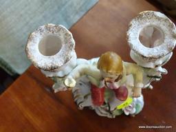 (WIN) VINTAGE UCAGCO PORCELAIN VICTORIAN CANDLESTICK; HOLDS 2 TAPER CANDLES, PAINTED IN PASTELS WITH