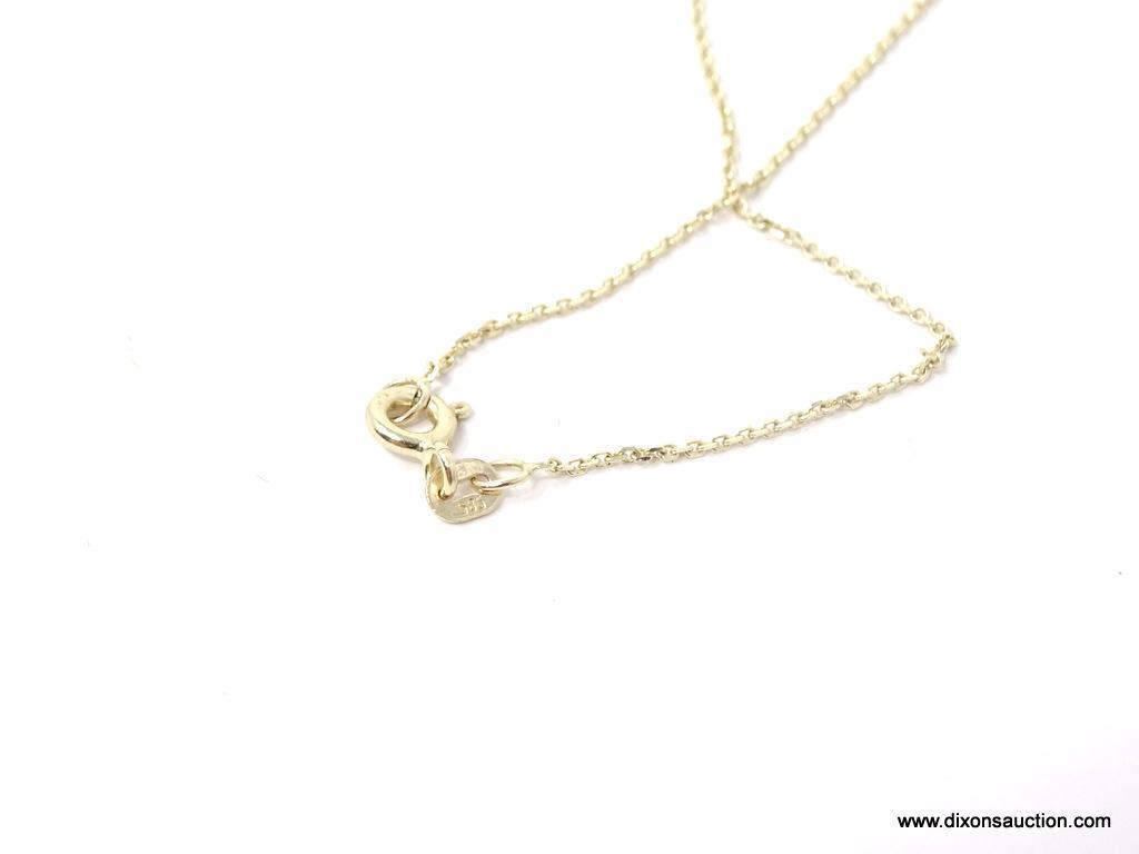 BEAUTIFUL 14K YELLOW GOLD CABLE CHAIN WITH 14K YELLOW GOLD CLADDAGH PENDANT. CHAIN MEASURES APPROX.