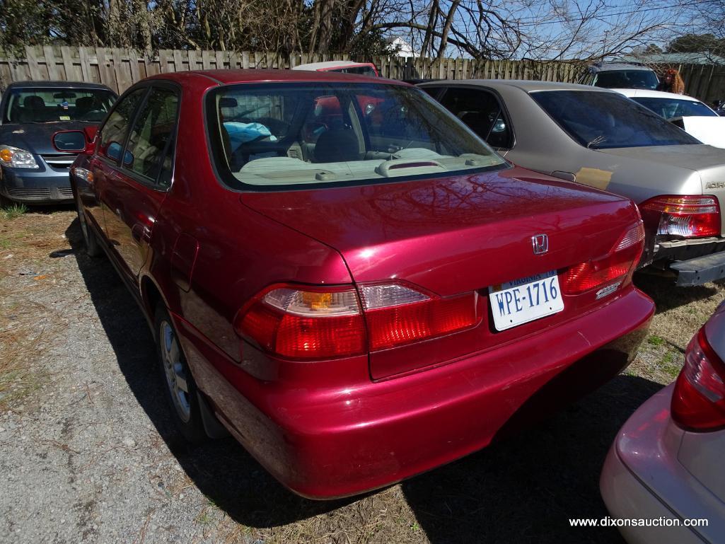 2000 RED HONDA ACCORD SE; VIN JHMCG6690YC012546.THIS CAR WAS IN AN ACCIDENT AND HAS FRONT END