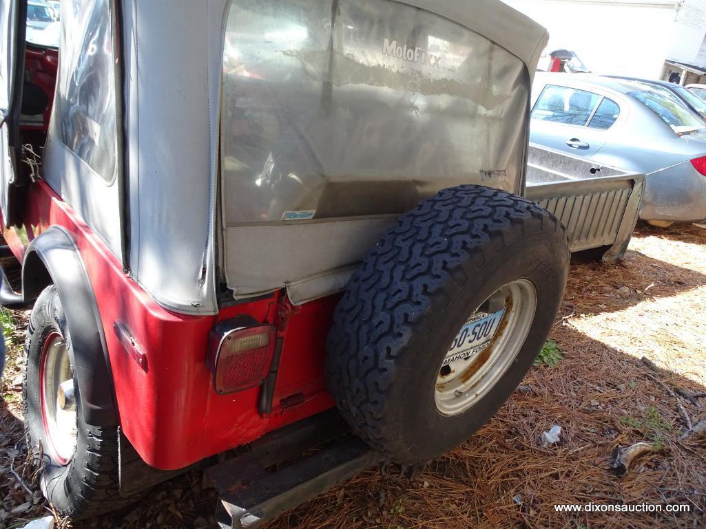 1978 RED JEEP WRANGLER CJ ; VIN-. THIS JEEP WAS IN AN ACCIDENT ON INTERSTATE 95 WHERE A WHEEL FELL