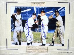 HAND SIGNED MATTED FRAMED PHOTO OF N.Y.'S GREATEST CENTERFIELDERS, SNIDER, MANTLE, DIMAGGIO, AND