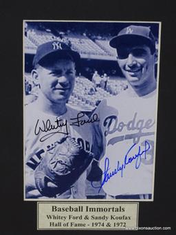 HAND SIGNED WHITEY FORD & SANDY KOUFAX MATTED PHOTO. COMES WITH CERTIFICATE OF AUTHENTICITY.