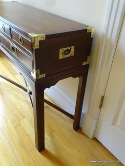 (HALL) ORIENTAL CAMPAIGN SERVER; MAHOGANY ORIENTAL STYLE CAMPAIGN SERVER WITH 2 DRAWERS, BRASS