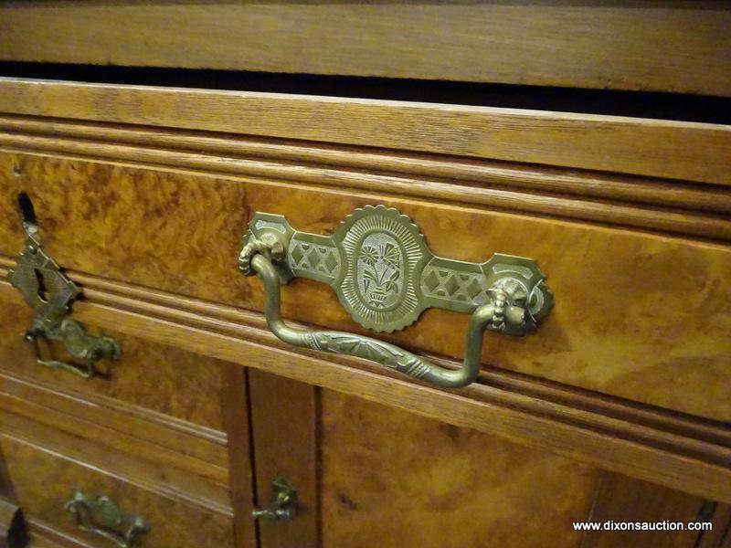 WALNUT VICTORIAN MARBLE TOP WASHSTAND WITH MIRROR; BURL WALNUT WITH WALNUT POPPY FLORAL ATTACHED