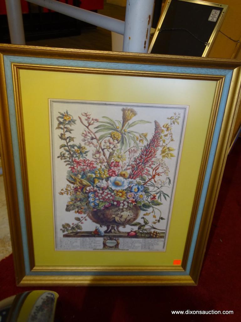 DECEMBER ROBERT FURBER; BOTANICAL IDENTIFICATION PRINT. BRITISH 18TH C. MATTED IN YELLOW AND FRAMED