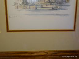 PLACE DE LA CONCORDE MADS STAGE; PENCIL AND WATERCOLOR PRINT. DANISH 20TH C. DOUBLE MATTED IN BROWN