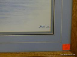 UNTITLED MARIN LEE; PRINT. LATE 20TH C. DOUBLE MATTED IN BLUE WITH A LIGHT WOOD FRAME. THIS PRINT IS