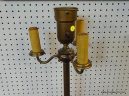 (R1) 4-BULB CANDLESTICK-STYLE FLOOR LAMP; BRASS WITH ONE CENTER LIGHT AND 3 SMALLER FIXTURES