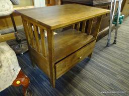 (R1) MISSION STYLE END TABLE/NIGHTSTAND; SLATTED SIDES WITH A LOWER SINGLE DRAWER. MEASURES 27 IN X