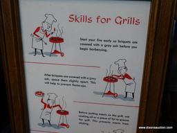 (R1) FRAMED "SKILLS FOR GRILLS" IMAGE; HANDY TIPS FOR ANY NOVICE OR PRO GRILL MASTER. IN A WOODEN