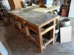 (GAR) WORK BENCH; HOMEMADE WORK BENCH WITH FORMICA TOP, MEASURES 60 IN X 84 IN X 39 IN