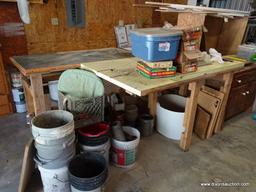 (GAR) WORK BENCH; HOMEMADE WORK BENCH WITH FORMICA TOP, MEASURES 60 IN X 84 IN X 39 IN