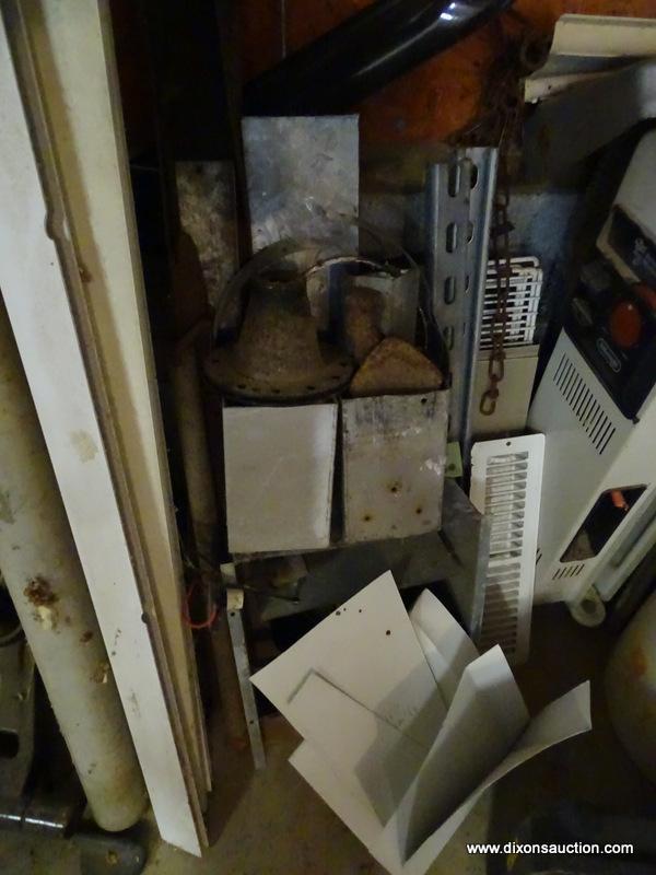 (GAR) WALL LOT; LOT ALONG BACK WALL TO INCLUDE ELECTRIC HEATER, NEW STOVE PIPE, PVC PIPE PARTS AND