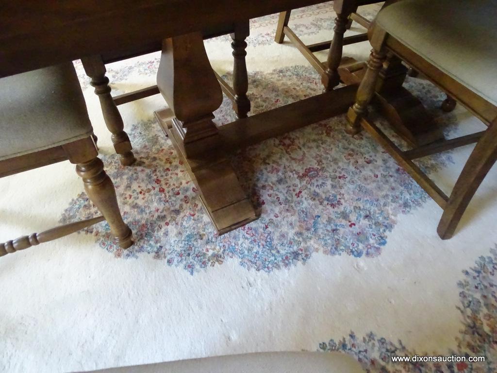 (DR) PALACE RUG; LARGE CREAM COLORED HAND KNOTTED AREA RUG WITH LIGHT BLUE, MAUVE, AND GOLD BORDER