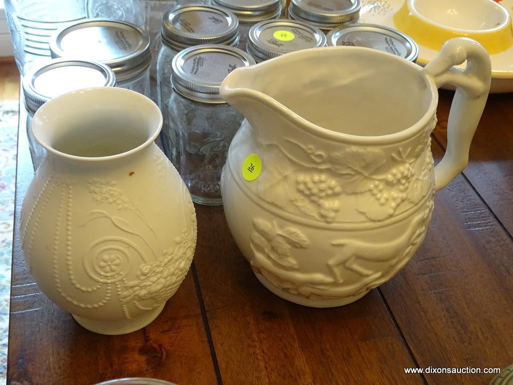 (DR) VINTAGE WHITE EUROPEAN PORCELAIN LOT; TOTAL OF 2 PIECES. ONE IS A KAISER GERMANY #025 VASE,