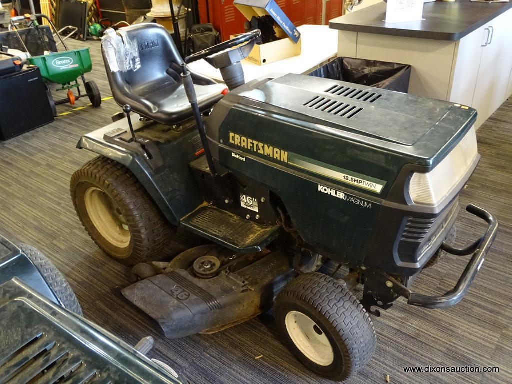 CRAFTSMAN RIDING MOWER; DARK GREEN CRAFTSMAN KOHLER MAGNUM 18.5 HP TWIN . 46 IN HYDRO CUTTING DECK,