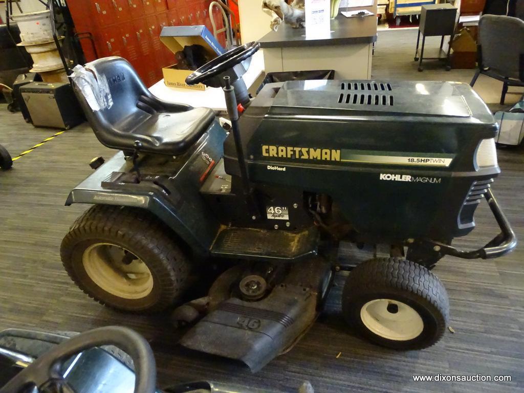 CRAFTSMAN RIDING MOWER; DARK GREEN CRAFTSMAN KOHLER MAGNUM 18.5 HP TWIN . 46 IN HYDRO CUTTING DECK,