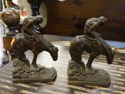 VINTAGE "END OF TRAIL" BOOKENDS; PAIR OF MATCHING STATUES/BOOKENDS, EACH DEPICTS A NATIVE AMERICAN