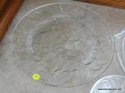 (DR) GLASS SERVING LOT; TOTAL OF 3 PIECES, INCLUDES ROUND GRAPEVINE PLATTER (13 IN DIAMETER) AND