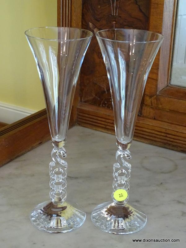 (DR) YEAR 2000 MILLENNIUM CHAMPAGNE TOASTING FLUTES; MATCHING PAIR. FLARED TOPS WITH "2000" FORMED