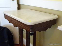 (DR) ANTIQUE MARBLE TOP VICTORIAN OCCASIONAL TABLE; RECTANGULAR WHITE MARBLE TOP WITH BEVELED EDGES