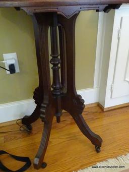 (DR) ANTIQUE MARBLE TOP VICTORIAN OCCASIONAL TABLE; RECTANGULAR WHITE MARBLE TOP WITH BEVELED EDGES