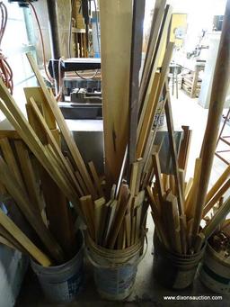 (WSHOP) 4 BUCKET LOT; INCLUDES WOOD DOWELS, WOOD SHIMS, TOOL HANDLES, AND MORE!