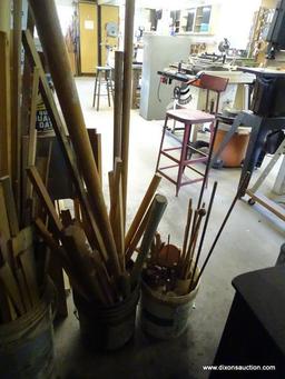 (WSHOP) 4 BUCKET LOT; INCLUDES WOOD DOWELS, WOOD SHIMS, TOOL HANDLES, AND MORE!