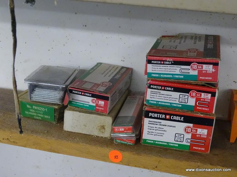 (WSHOP) ASSORTED LOT; INCLUDES BRAND NEW BOXES OF PORTER CABLE FINISH STAPLES, 16GA GALVANIZED