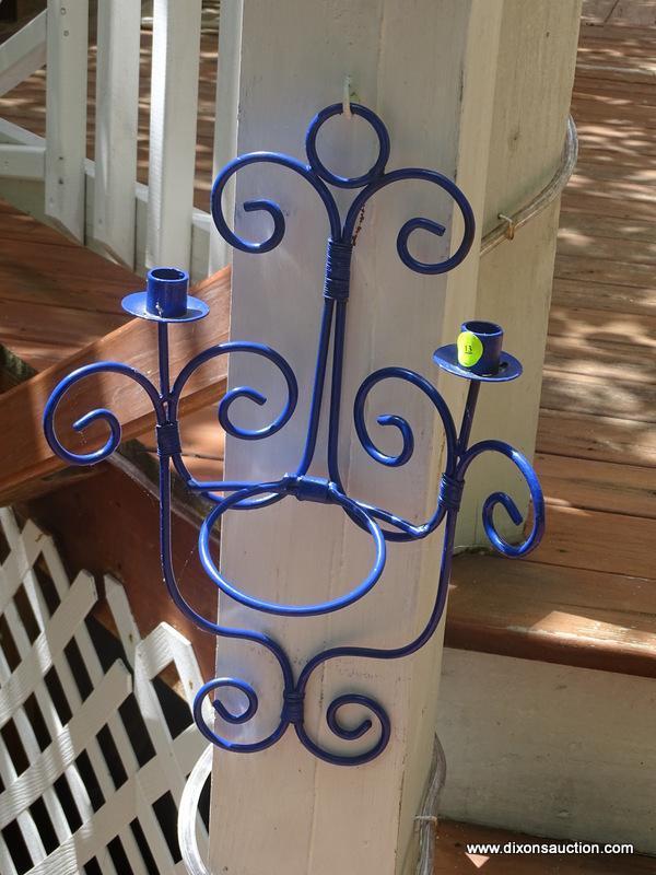 (OUT) PR OF CANDLE SCONCES;PR OF BLUE PAINTED METAL CANDLE SCONCES- 12IN X 20 IN