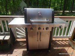 (OUT) GAS GRILL; CHAR BROIL STAINLESS STEEL GAS GRILL WITH SIDE BURNER - 52 IN X 21 IN X 50 IN ( ASK