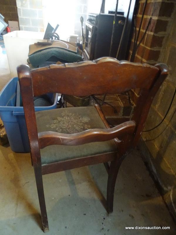 (BAS) CHAIRS; 2 ANTIQUE CHAIRS- PRIMITIVE PEGGED OAK MULE EARED CHAIR WITH WOVEN CANE BOTTOM- 20 IN