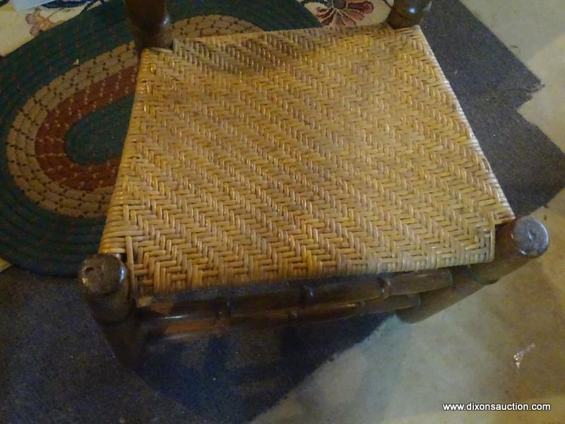 (BAS) CHAIRS; 2 ANTIQUE CHAIRS- PRIMITIVE PEGGED OAK MULE EARED CHAIR WITH WOVEN CANE BOTTOM- 20 IN