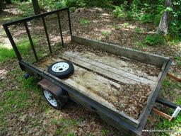 TRAILER; 8 FT UTILITY TRAILER- LIFT RAMP METAL MESH WIRE BASE WITH TREATED PINE FLOORING AND SIDES,