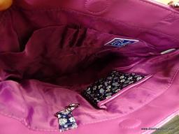 (R6B) VERA BRADLEY "EVERYTHING NICE" TOTE BAG; PATTERN IS BOYSENBERRY (MAGENTA TRIM WITH NAVY BLUE