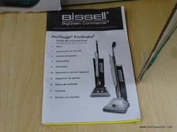 (END) BISSELL BIG GREEN COMMERCIAL PRO-CUP UPRIGHT VACUUM CLEANER; IN ORIGINAL BOX WITH INSTRUCTION