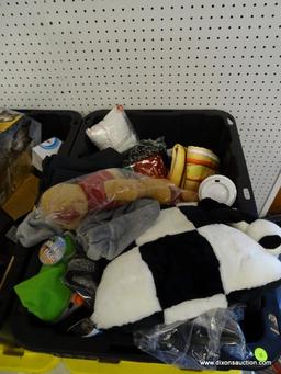 MYSTERY TUB LOT; INCLUDES LED METEOR SHOWER LIGHTS, LICENSE PLATE CASE SET, PANDA THEMED PILLOW, AND